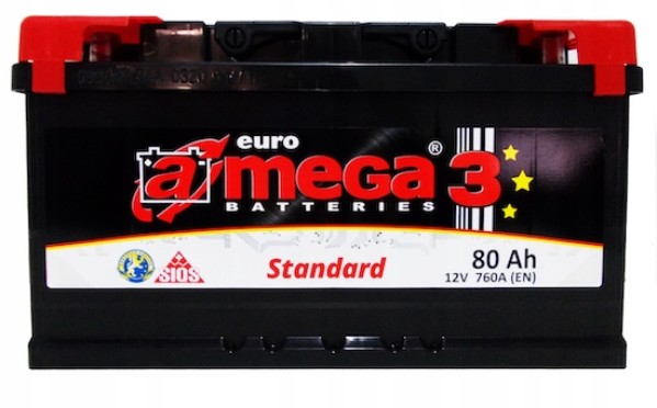 Аккумулятор автомобильный A-mega Standart 80Ah 760A ОП